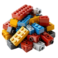 Colorful assortment of building blocks piled together in a creative display isolated on transparent background. png