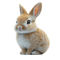 Cute brown rabbit sitting quietly with soft fur and bright eyes in a serene environment isolated on transparent background. png
