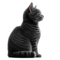 Striking gray tabby cat sitting gracefully against a white background, showcasing elegant posture and keen expression isolated on transparent background. png