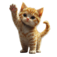 Cute orange kitten raising paw in a playful gesture against a white background isolated on transparent background. png