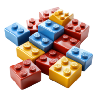 Colorful building blocks arranged playfully on a white surface for creative activities and imaginative play isolated on transparent background. png