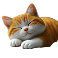 Cute orange tabby cat sleeping peacefully on a soft surface in a bright indoor setting during the afternoon isolated on transparent background. png