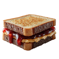 Delicious peanut butter and jelly sandwich on toasted bread ready to be enjoyed at lunchtime isolated on transparent background. png