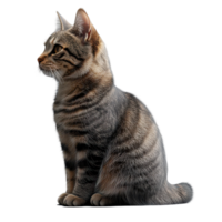 Gray striped cat sitting gracefully against a plain white background showcasing its distinct features and colors isolated on transparent background. png