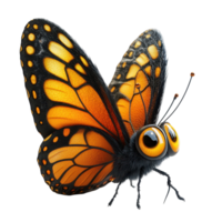 Bright orange butterfly with striking black and yellow patterns in flight over a white background isolated on transparent background. png