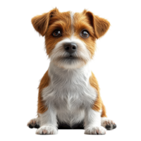Cute small brown and white dog with big eyes sitting calmly in a well-lit indoor space surrounded by a neutral background isolated on transparent background. png