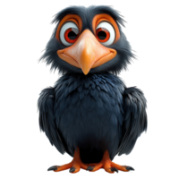 Cartoon bird character with large eyes and vibrant feathers poses playfully against a simple background isolated on transparent background. png