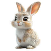 Cute fluffy rabbit sitting and looking curiously with big eyes in a bright and cheerful setting isolated on transparent background. png