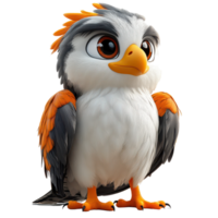 Cute animated bird character standing proudly with bright orange and gray feathers in a whimsical style isolated on transparent background. png