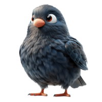 Cute cartoon bird character standing on its feet with expressive eyes and fluffy feathers in a cheerful pose isolated on transparent background. png