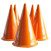 Orange traffic cones arranged together for safety and direction in a busy urban area during daylight isolated on transparent background. png