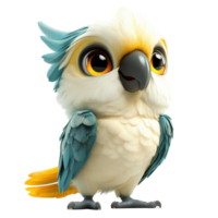 Cute cartoon bird character with colorful feathers and large eyes posing cheerfully for a fun and playful atmosphere isolated on transparent background. png