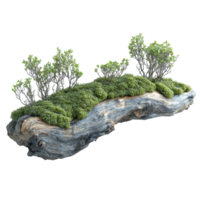 Unique wooden planter with lush greenery and shrubs set in a natural arrangement isolated on transparent background. png