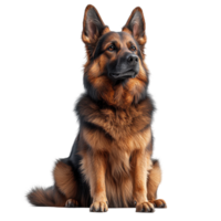 Majestic German Shepherd sitting upright, showcasing its proud posture and friendly expression against a white background isolated on transparent background. png