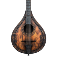 Mandolin with intricate design displayed against a neutral background highlighting its craftsmanship and beauty isolated on transparent background. png