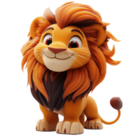 Cute cartoon lion character with fluffy mane and friendly expression in playful pose isolated on transparent background. png