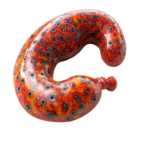 Unique red and black sculpture made from ceramic displayed in sunlight isolated on transparent background. png