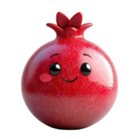 Cartoon pomegranate character with a friendly expression standing against a plain background isolated on transparent background. png