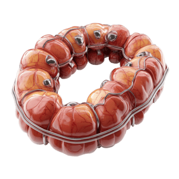 3D model of human digestive system showcasing the large intestine's structure and features in detailed view isolated on transparent background. png