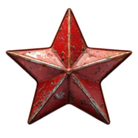 Vintage red star symbol with weathered texture and rust, likely from a historical context or architectural element isolated on transparent background. png