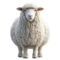 Fluffy white sheep standing upright in a serene environment with soft grass beneath isolated on transparent background. png