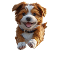Happy puppy jumping in a playful manner in a bright and cheerful environment isolated on transparent background. png