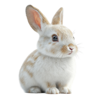 Cute fluffy rabbit with soft fur and big ears sitting calmly, showcasing its charming expression in a serene environment isolated on transparent background. png