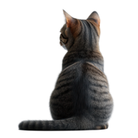 Cat sitting calmly with beautiful striped fur against a plain white background isolated on transparent background. png