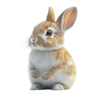 Cute fluffy rabbit sitting upright with soft fur and curious expression in a bright background isolated on transparent background. png
