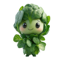 mignonne personnage fabriqué de feuillu légumes verts des stands gaiement parmi la nature dans une vibrant et espiègle réglage isolé sur transparent Contexte. png