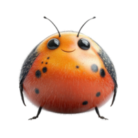 Cute cartoon ladybug with a smiling face and vibrant colors stands on its feet in a playful pose isolated on transparent background. png