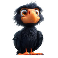 Cute animated bird character with bright eyes and fluffed feathers in a playful pose isolated on transparent background. png