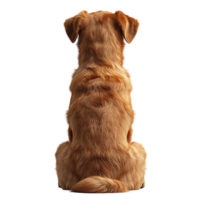 Golden dog sitting peacefully from behind in a cozy indoor setting during daylight isolated on transparent background. png
