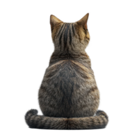 Cat sitting calmly with a cozy posture, showcasing its fluffy fur and tail against a plain background isolated on transparent background. png