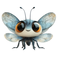 Cute cartoon bee character with large eyes and detailed wings fluttering happily against a plain background isolated on transparent background. png