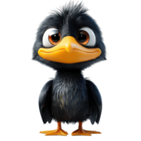 Silly cartoon bird character with large eyes and fluffy feathers stands upright with a playful expression isolated on transparent background. png