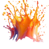 Bright orange and purple paint splash displays vivid colors and dynamic movement in artistic creation isolated on transparent background. png