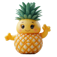 Cute pineapple character with green foliage and cheerful expression displayed against a plain background isolated on transparent background. png