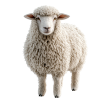 Fluffy white sheep standing on a grassy field during a sunny day in the countryside isolated on transparent background. png