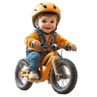 Child joyfully riding a balance bike in vibrant outdoor setting on a sunny day isolated on transparent background. png