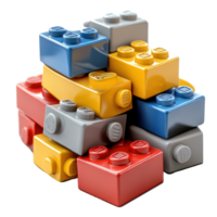 Colorful building blocks stacked creatively in different shapes and sizes on a plain background isolated on transparent background. png