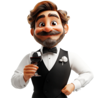Man in formal attire holding a wine glass with a confident smile, showcasing elegance and charm in a sophisticated setting isolated on transparent background. png