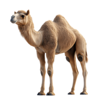 Camel standing on a white background, showcasing its distinctive features and structure in a serene pose isolated on transparent background. png