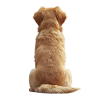Golden retriever sitting calmly with its back turned against a plain background in a serene indoor setting isolated on transparent background. png