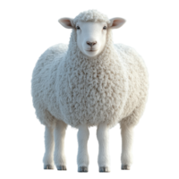 Fluffy white sheep standing upright in a serene pasture during bright daylight hours isolated on transparent background. png