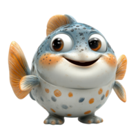 Happy cartoon fish character with vibrant colors and cheerful expression, designed for children's entertainment isolated on transparent background. png