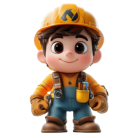 Cartoon character in construction outfit holding tools, ready for a building project in a playful setting isolated on transparent background. png