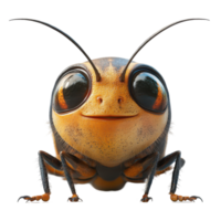 Unique close-up of a whimsical cartoon insect with large expressive eyes and a friendly smile against a white background isolated on transparent background. png