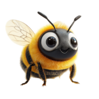 Cute cartoon bee with oversized eyes and fluffy body standing on a white background, showcasing vibrant colors and cheerful expression isolated on transparent background. png