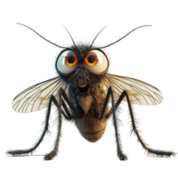 A cartoon-style animated mosquito with large eyes and fuzzy body standing on a white background, showcasing a playful expression isolated on transparent background. png